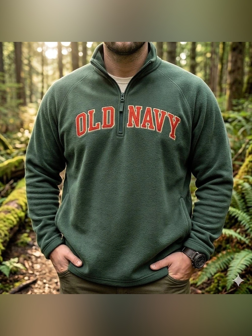 VTG 2007 Old Navy Forest Green Spellout 1/4 Zip Fleece Pullover XXL
